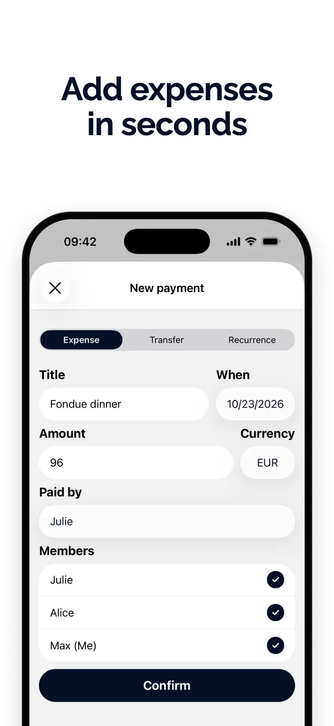 Add expenses in seconds