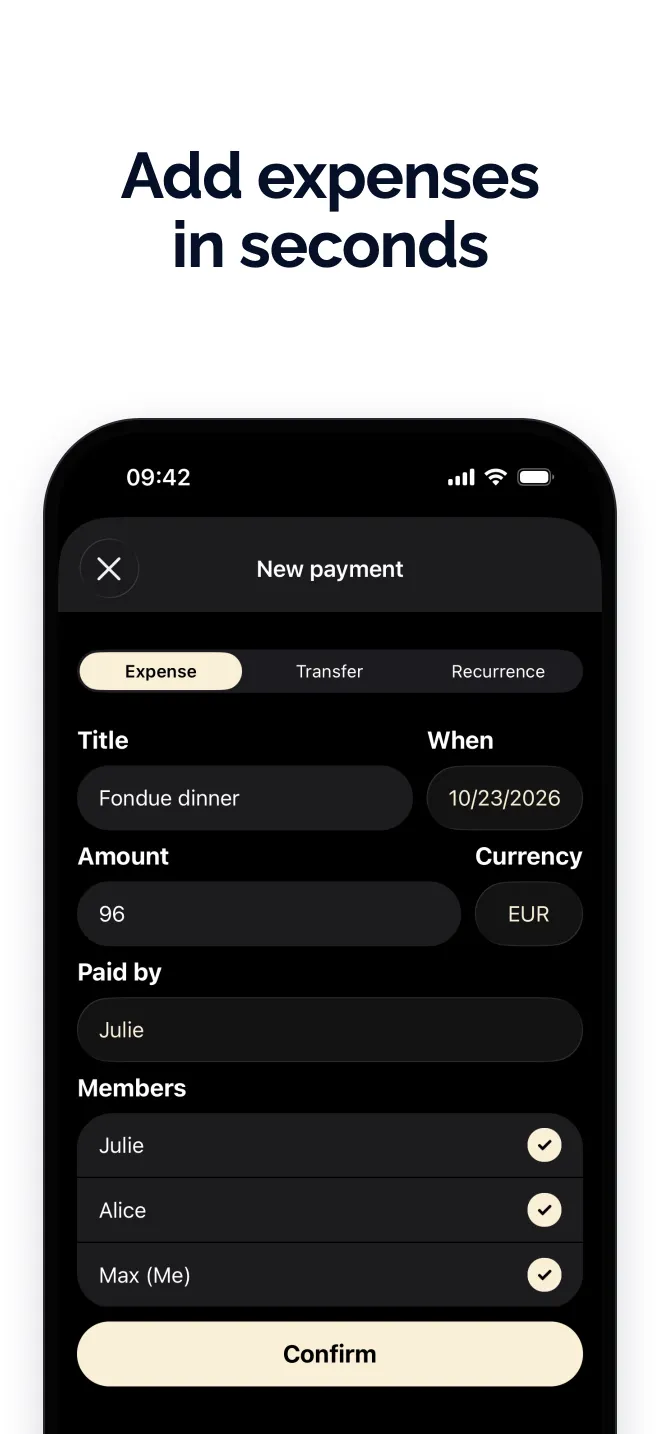 Add expenses in seconds